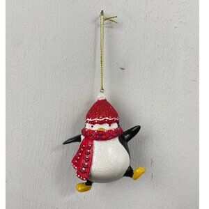 Christmas Ornament Penguin w/ Scarf & Hat Jumping Sparkly